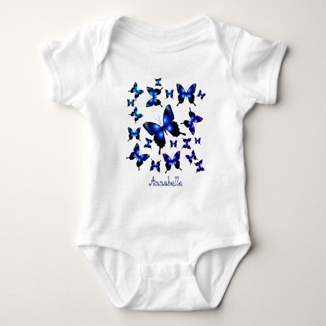 Royal Blue Elegant Whimsique Butterflies T Shirt (Framsida)