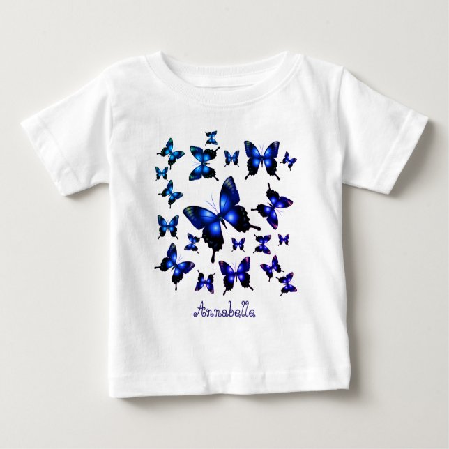 Royal Blue Elegant Whimsique Butterflies T Shirt (Framsida)