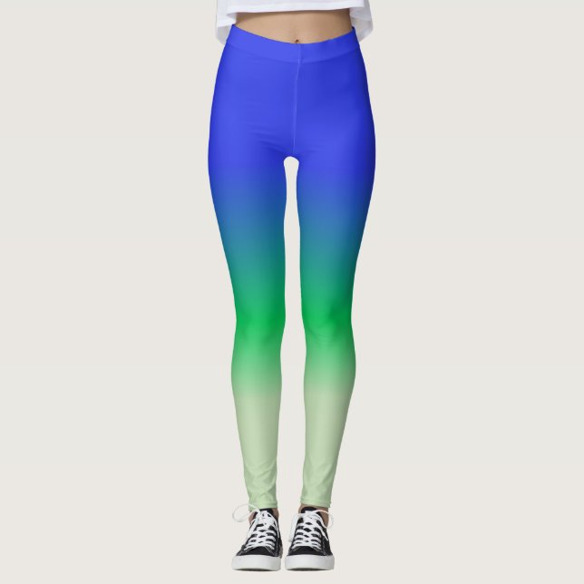 Royal Blue Emerald Sage Grönt Ombre Leggings (Framsida)
