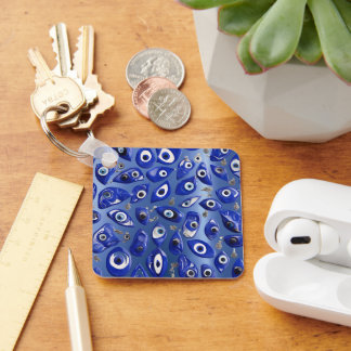 Royal Blue Evil Öga Charm Personlig QR-kod Nyckelring