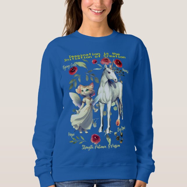 (Royal Blue) Fashionable Trendig Unicorn Cats T Shirt (Framsida)