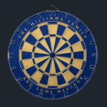 Royal Blue Faux Guld Anpassningsbar Family Namn Darttavla<br><div class="desc">En klassisk ritbordsdesign med skiftande royal blått och faux guld-folie trianglar. Ovanför och nedanför finns namn och ett meddelande i form av bågtext,  med gyllene lock.</div>