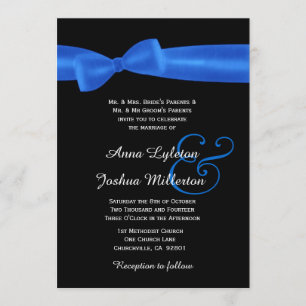 ROYAL BLUE Faux Satin Bow Black Elegant bröllop Inbjudningar