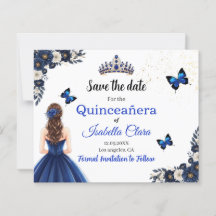 Royal Blue Fjäril Quinceañera Spara Datum