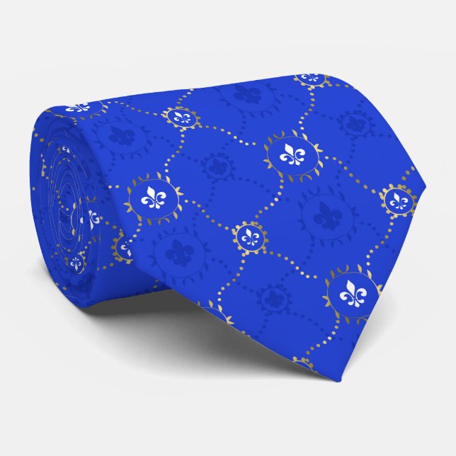 Royal Blue Fleur de Lis, Fransk Lili mönster Slips (Rullad)
