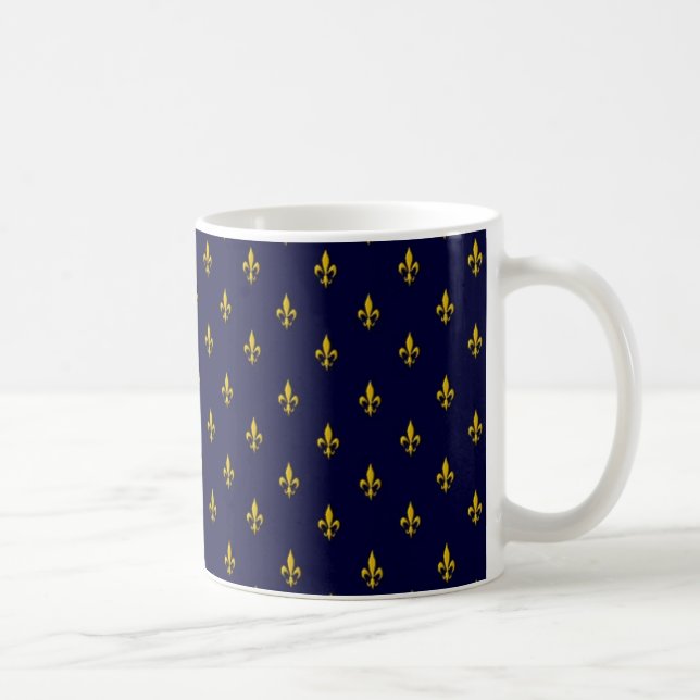 Royal Blue Fleur De Lis Mönster Kaffemugg (Höger)
