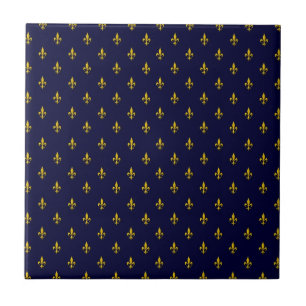 Royal Blue Fleur De Lis Mönster Kakelplatta