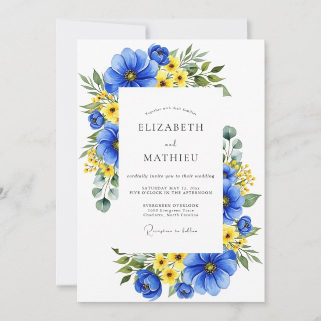 Royal Blue Floral Meadow Wedding Inbjudningar (Framsida)