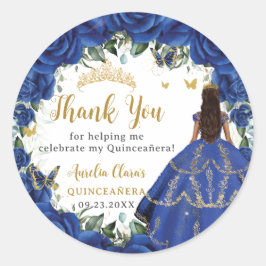 Royal Blue Floral Princess Dress Quinceañera 15 Runt Klistermärke