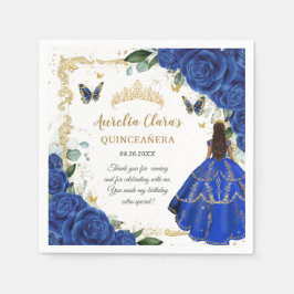 Royal Blue Floral Princess Gold Quinceañera 15 Pappersservett