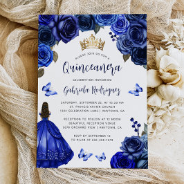 Royal Blue Floral Quinceañera Inbjudningar
