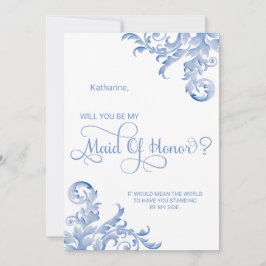Royal Blue Flourish, blir du min Maid of honor Inbjudningar