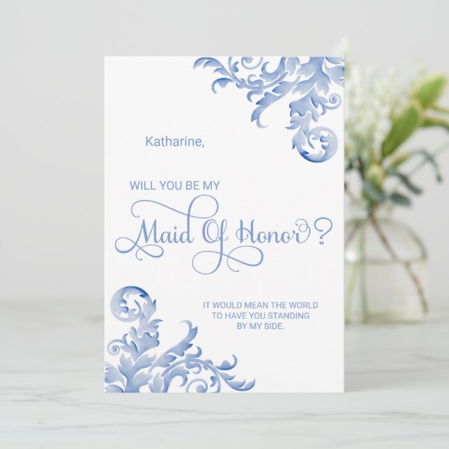 Royal Blue Flourish, blir du min Maid of honor Inbjudningar (Stående Fram)