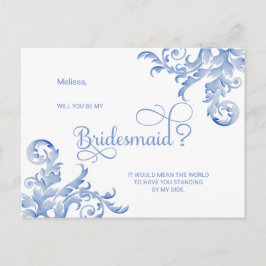 Royal Blue Flourish blir min bridesmaid Inbjudan Vykort
