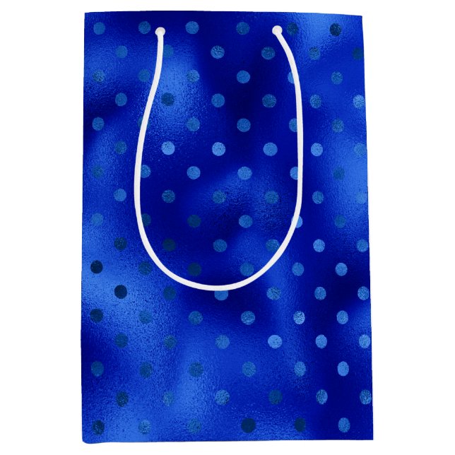 Royal Blue Foil Polka Dot Hanukkah Medium Gift Bag (Framsidan)