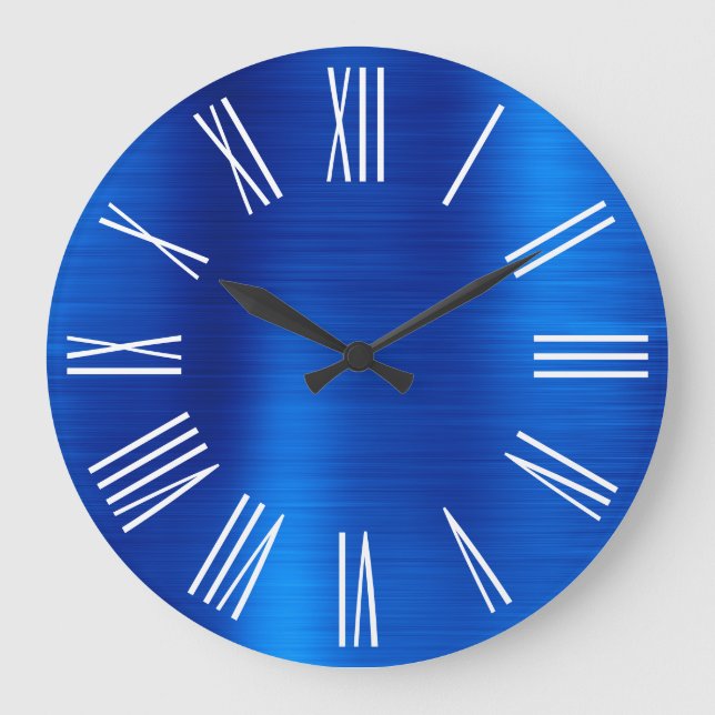 Royal Blue Foil White Roman Numerals Stor Klocka (Framsida)