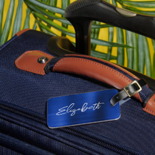 Royal Blue Folie Modern Borst Skrift Förnamn Bagagebricka
