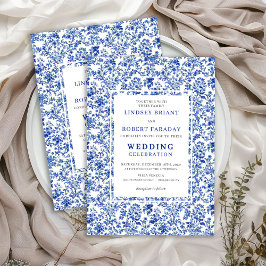 Royal Blue French Toile Floral Wedding Invitation Inbjudningar