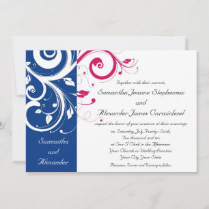 Royal Blue/Fuchsia Swirl Bröllop Inbjudningar