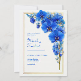 Royal Blue Gilded Orchid Wedding Inbjudningar