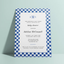Royal Blue Gingham Traditional Baby Shower Inbjudningar