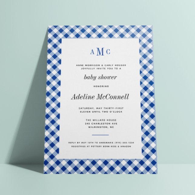 Royal Blue Gingham Traditional Baby Shower Inbjudningar (Skapare uppladdad)