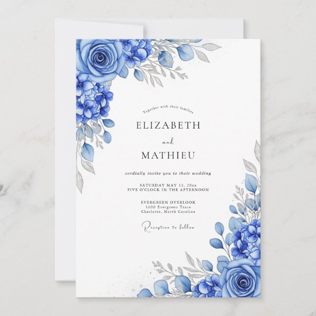 Royal Blue Glistening Winter Wedding Inbjudningar (Framsida)