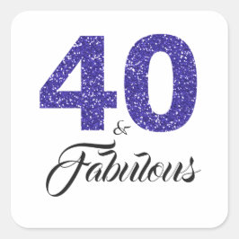Royal Blue Glitter 40 och Fabulous | 40:e födelsed Fyrkantigt Klistermärke