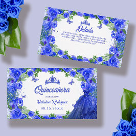Royal Blue Glitter Blommigt Gnistra Quinceanera Tilläggskort