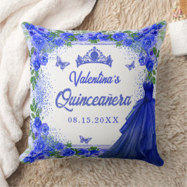 Royal Blue Glitter Blommigt Quinceanera Party Kudde