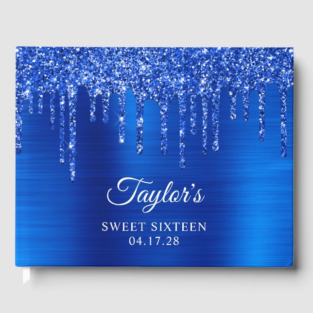 Royal Blue Glitter Glam Sweet sixteen Gästböcker (Framsida)