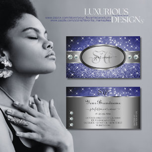 Royal Blue Glitter Gnistra Stars Diamonds Monogram Visitkort