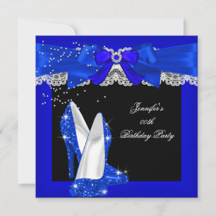 Royal Blue Glitter Höga Klackar Skor Födelsedagsfe Inbjudningar