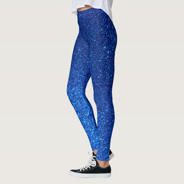 Royal Blue Glitter Navy Galaxy Sparkles Yoga Leggings (Vänster)