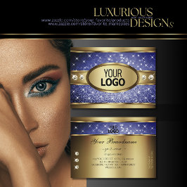 Royal Blue Glitter Stars diamanter och Logotyp Gul Visitkort