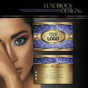 Royal Blue Glitter Stars diamanter och Logotyp Gul Visitkort