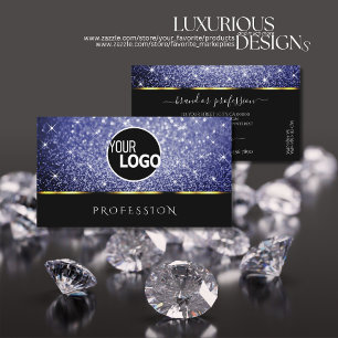 Royal Blue Glitter Stars Guld Black Logotyp Visitkort