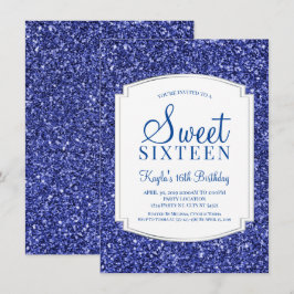 Royal Blue Glitter Sweet 16 inbjudningar