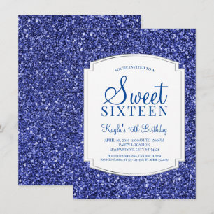 Royal Blue Glitter Sweet 16 inbjudningar