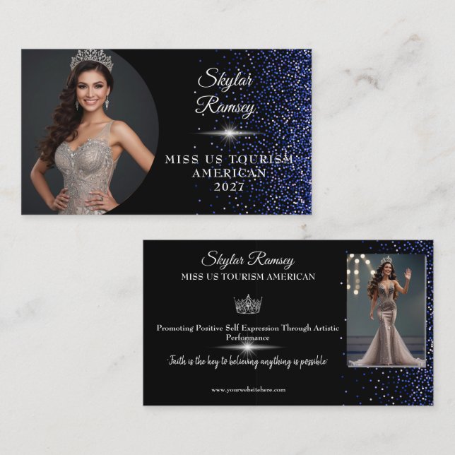 Royal Blue Glitz Pageant Business Card Visitkort (Fram/baksida)