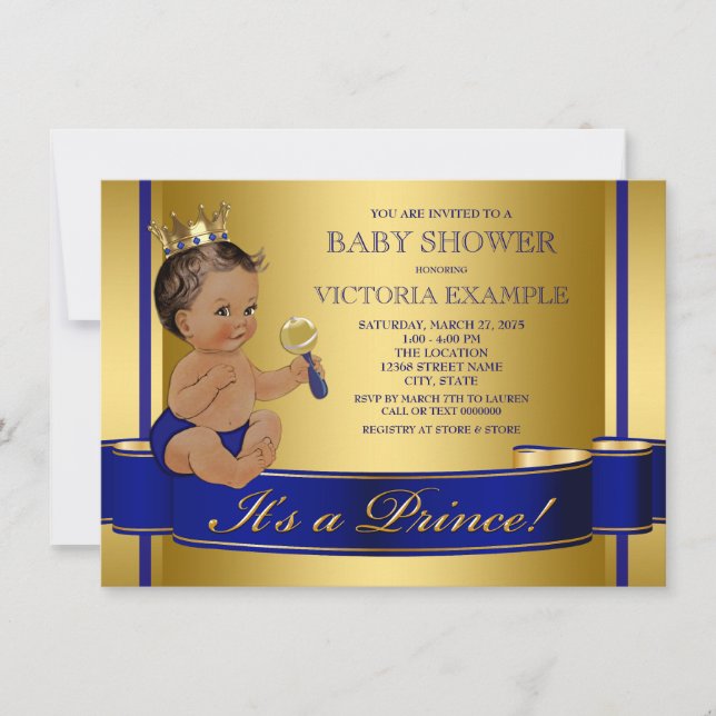 Royal Blue Gold Etnisk Prins Babyfirande Inbjudningar (Framsida)