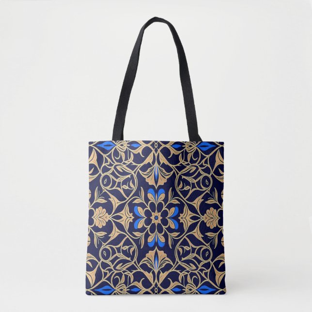 Royal Blue & Gold Floral Elegance Pattern Tygkasse (Framsida)
