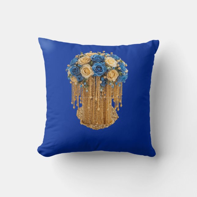 Royal Blue & Gold Floral — Pillow Kudde (Framsida)