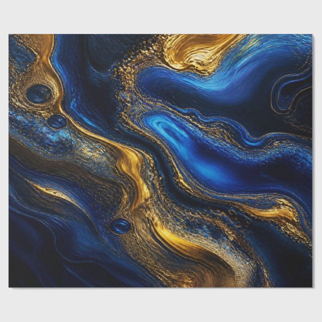 Royal Blue & Gold Fluid Art Presentpapper (Platt)