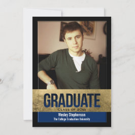 Royal Blue Gold Foil Block Effect Photo Studenten Inbjudningar