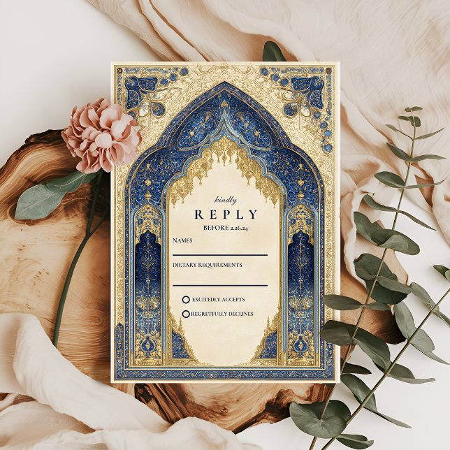 Royal Blue Gold Islamic Wedding OSA Kort (Skapare uppladdad)