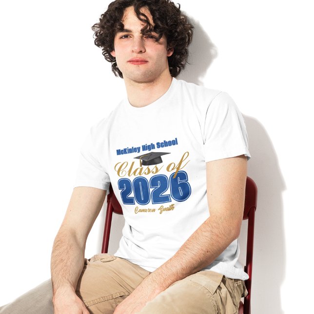 Royal Blue Gold Klass 2026 Anpassad Examen T Shirt (Skapare uppladdad)