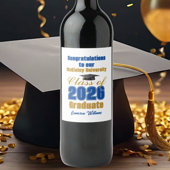 Royal Blue Gold Klass 2026 Examenfest Vinflaska Etikett (Skapare uppladdad)