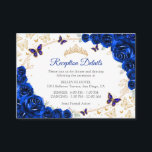 Royal Blue Gold Quinceanera Reception Details Tilläggskort<br><div class="desc">Royal blue gold Quinceanera reception details enclosure cards. Features,  script font,  gold butterflies,  watercolor roses and tiara. Perfect for an elegant princess style glam celebration. Personalize with your own details.</div>