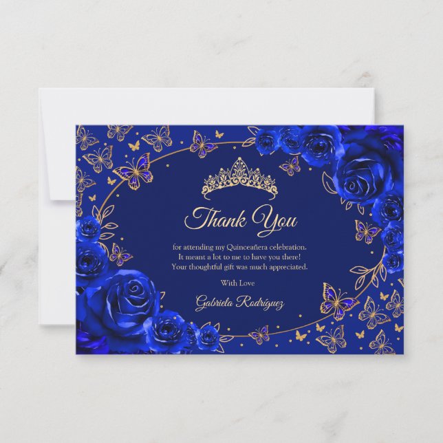 Royal Blue Gold Quinceanera Tack Kort (Framsida)